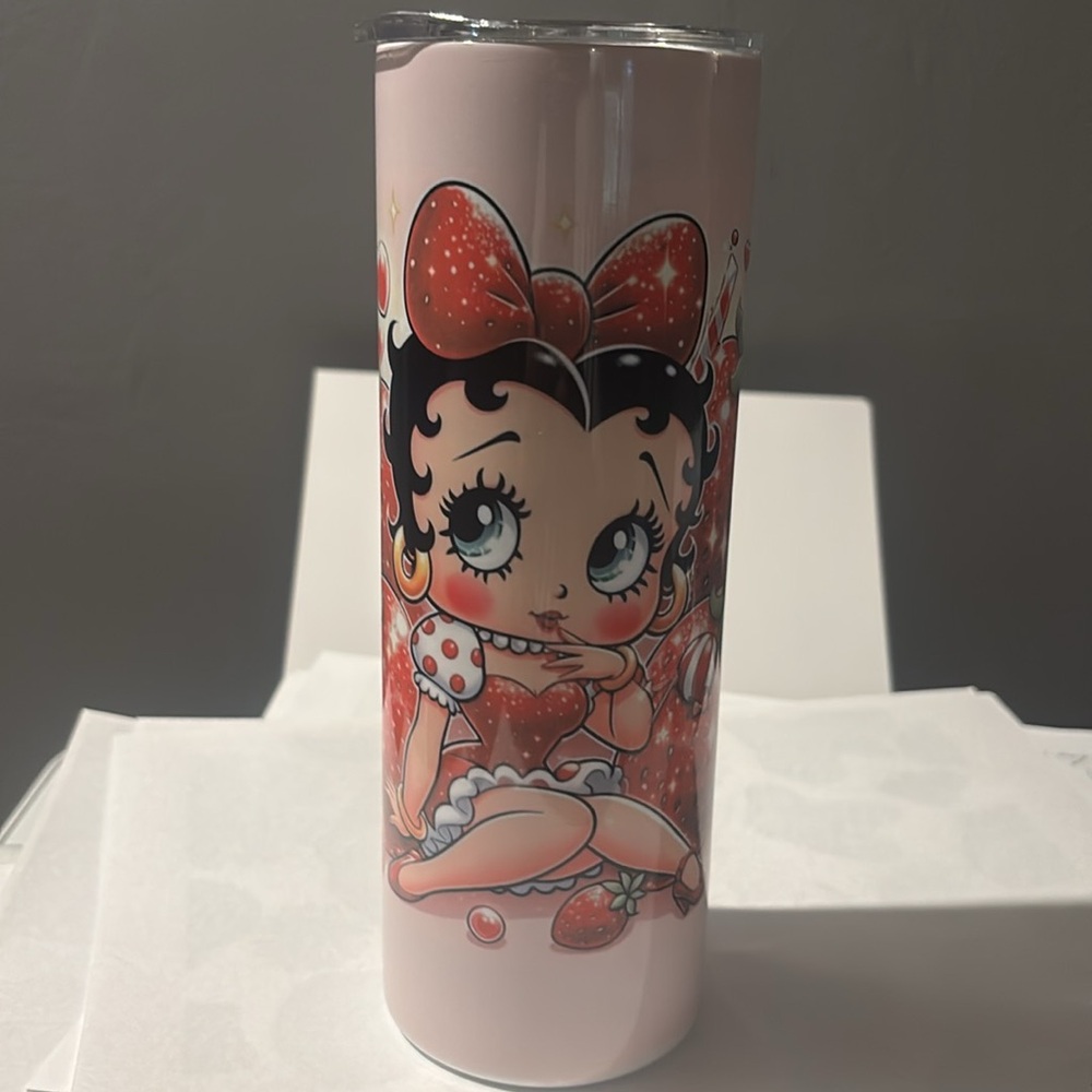 Pink Tumbler with Cartoon Character Design